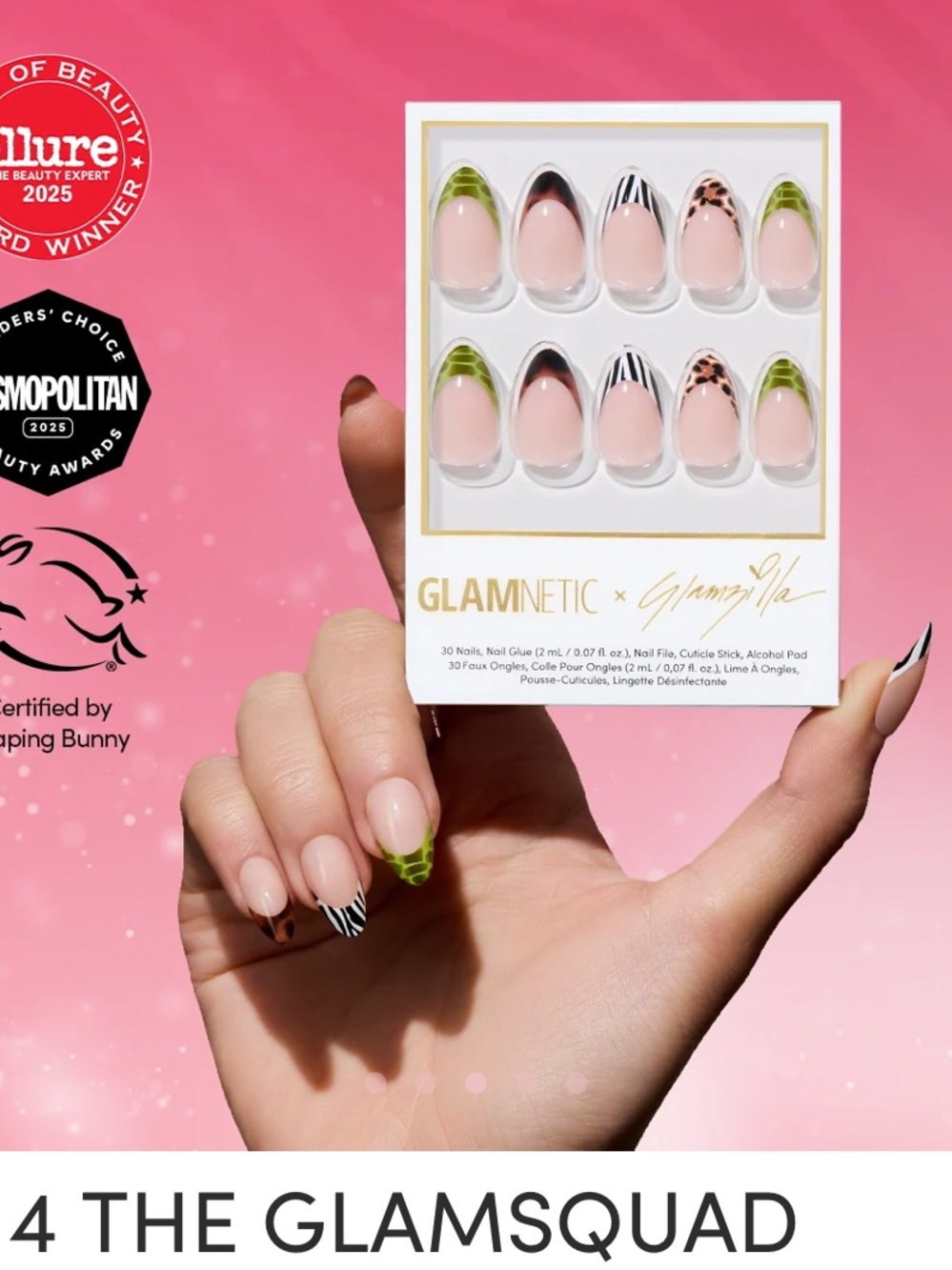 GLAMNETIC x Glamzilla Nude Press-On Nails with Green, Brown & Black Accents